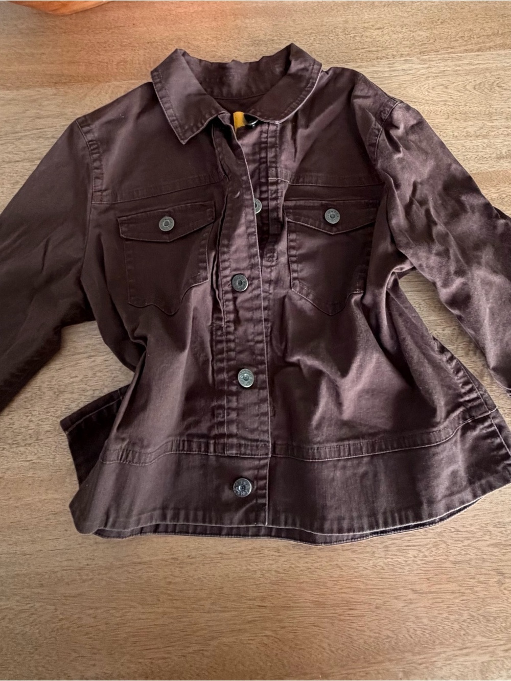 Ruby Rd Brown Trucker Denim Twill Jacket Button Front Utility Size 14
